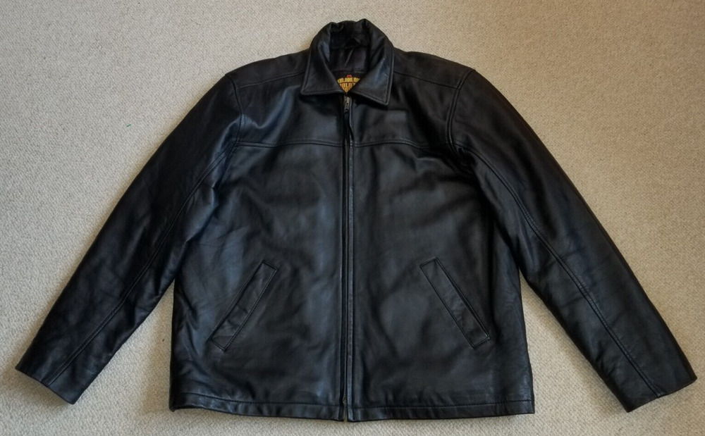 VINTAGE Mens Jacket-10,000,000 HOLD 'EM POKER-MA LOTTERY-black leather bomber-M